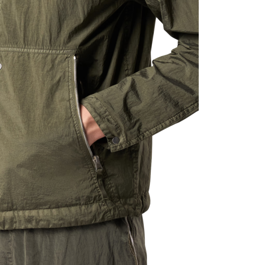 Blouson zippé à capuche STONE ISLAND nylon métal Econyl vert kaki