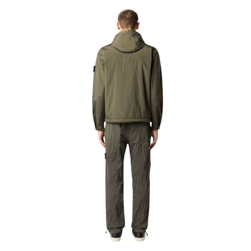Blouson zippé à capuche STONE ISLAND nylon métal Econyl vert kaki