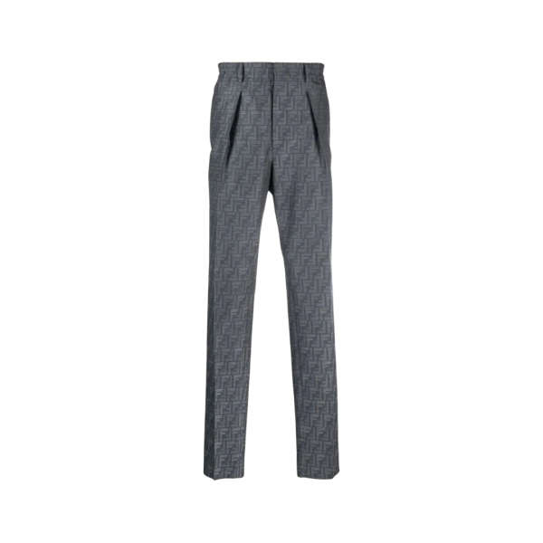 Pantalon FENDI droit pinces bleu FF Fendi Shadow jacquard