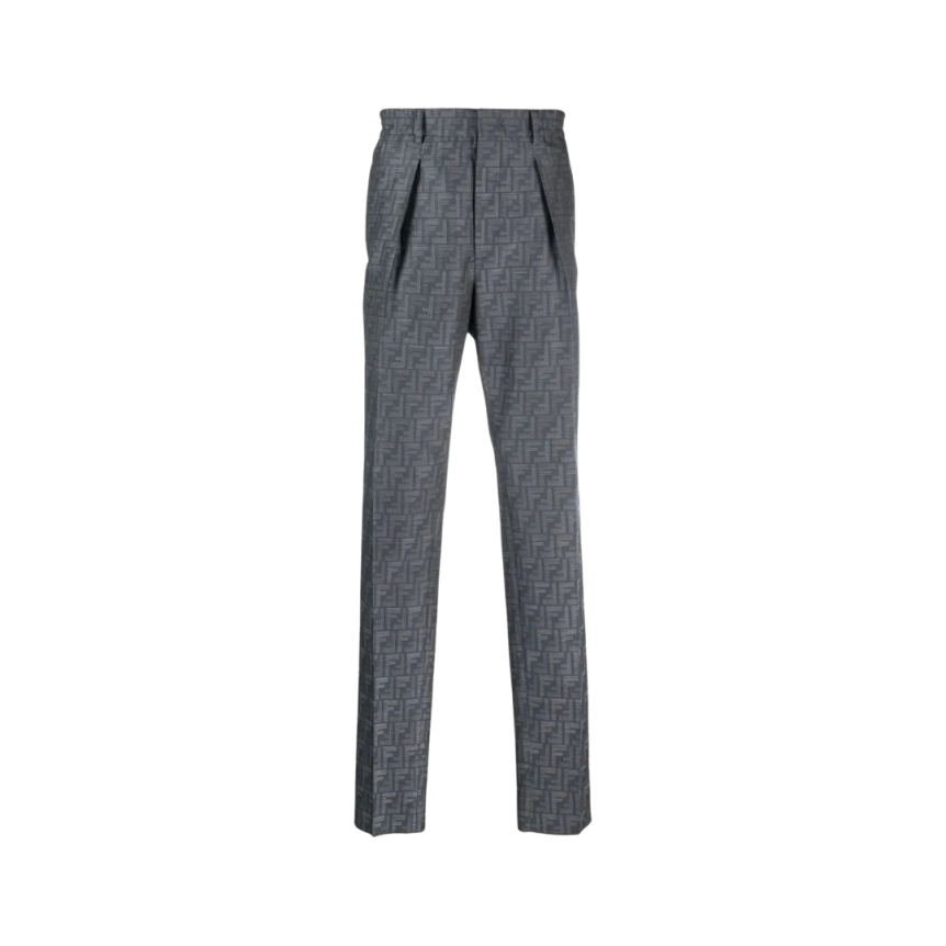 Pantalon FENDI droit pinces bleu FF Fendi Shadow jacquard