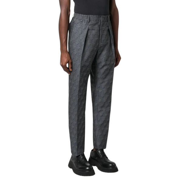 Pantalon FENDI droit pinces bleu FF Fendi Shadow jacquard