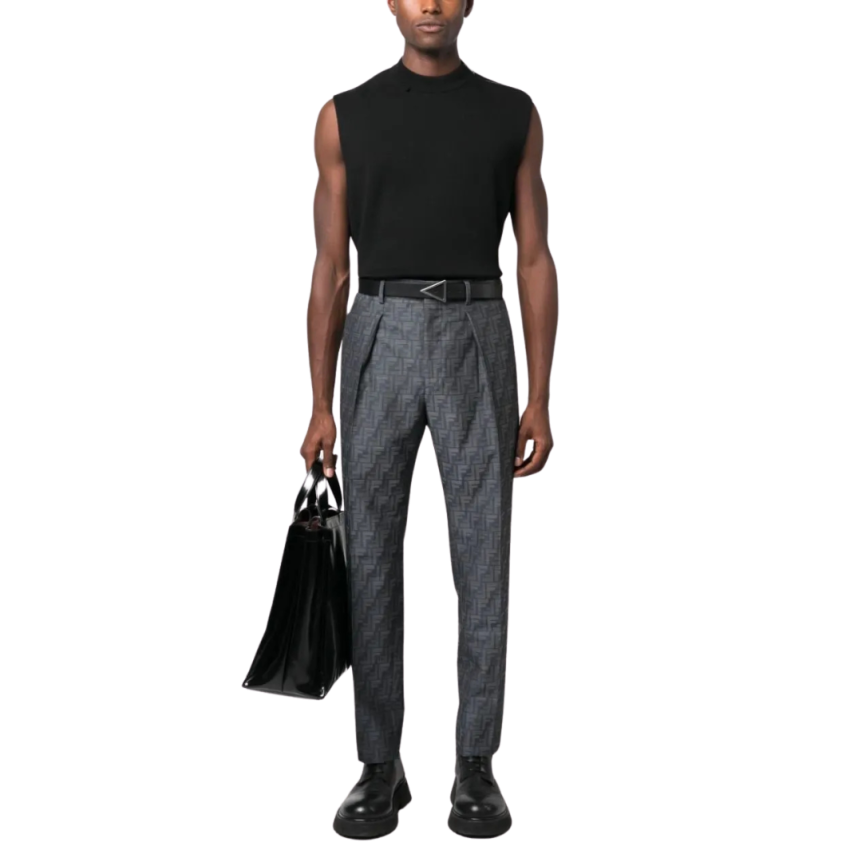 Pantalon FENDI droit pinces bleu FF Fendi Shadow jacquard