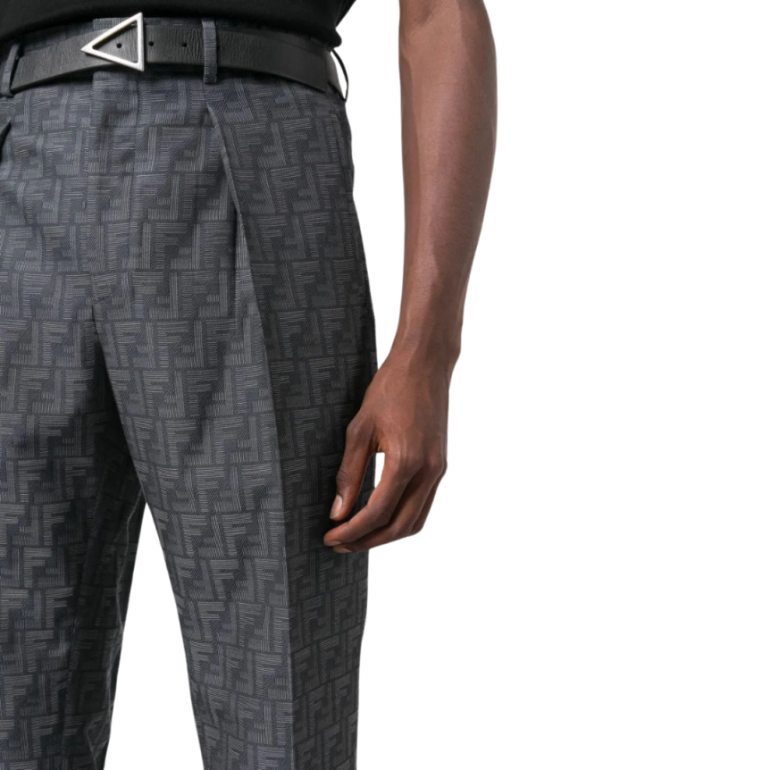 Pantalon FENDI droit pinces bleu FF Fendi Shadow jacquard