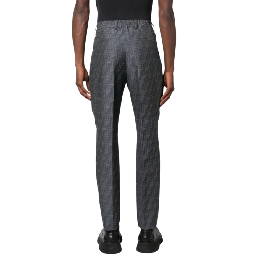 Pantalon FENDI droit pinces bleu FF Fendi Shadow jacquard