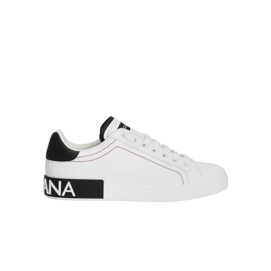 Basket sneaker DOLCE & GABBANA Portofino cuir veau nappa blanc talon noir