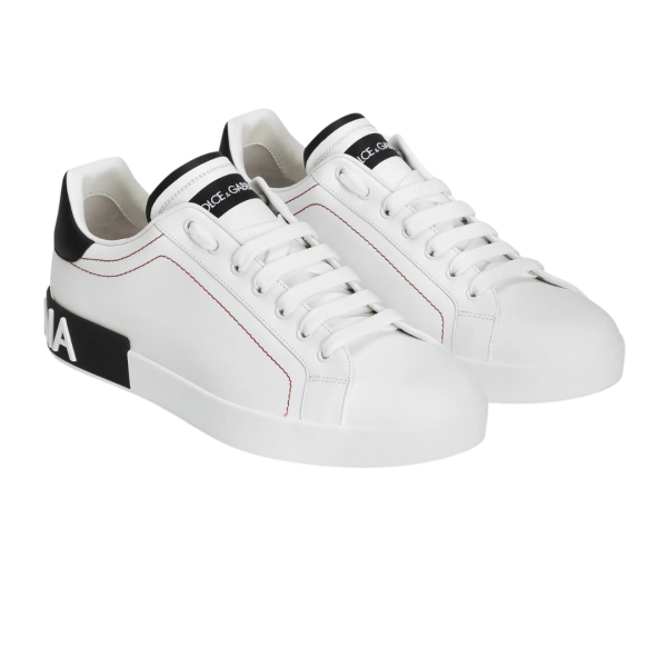 Basket sneaker DOLCE & GABBANA Portofino cuir veau nappa blanc talon noir