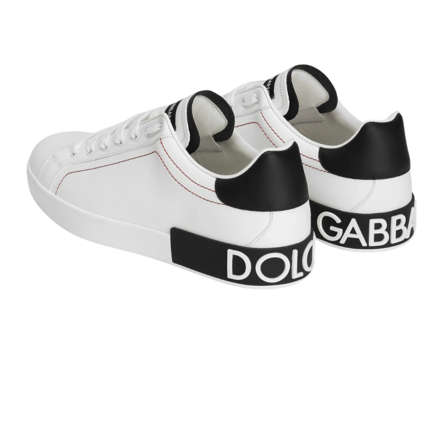 Basket sneaker DOLCE & GABBANA Portofino cuir veau nappa blanc talon noir