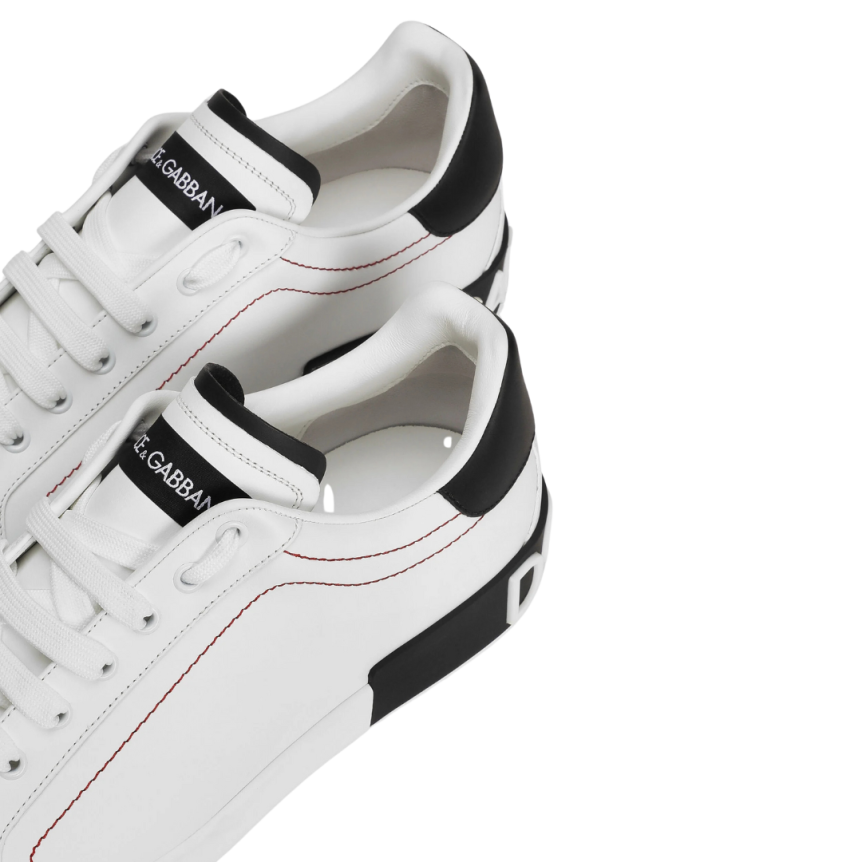 Basket sneaker DOLCE & GABBANA Portofino cuir veau nappa blanc talon noir