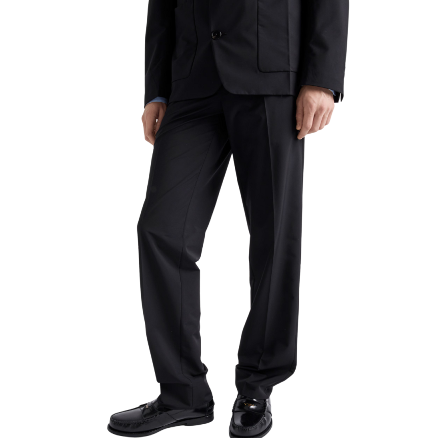 Pantalon ajusté PRADA laine mélangée noir cordon taille