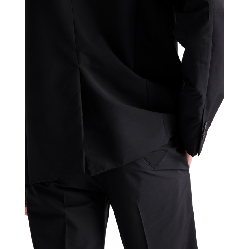 Pantalon ajusté PRADA laine mélangée noir cordon taille