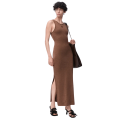 Robe longue débardeur Anagramme laine chinée stretch marron dos torsade