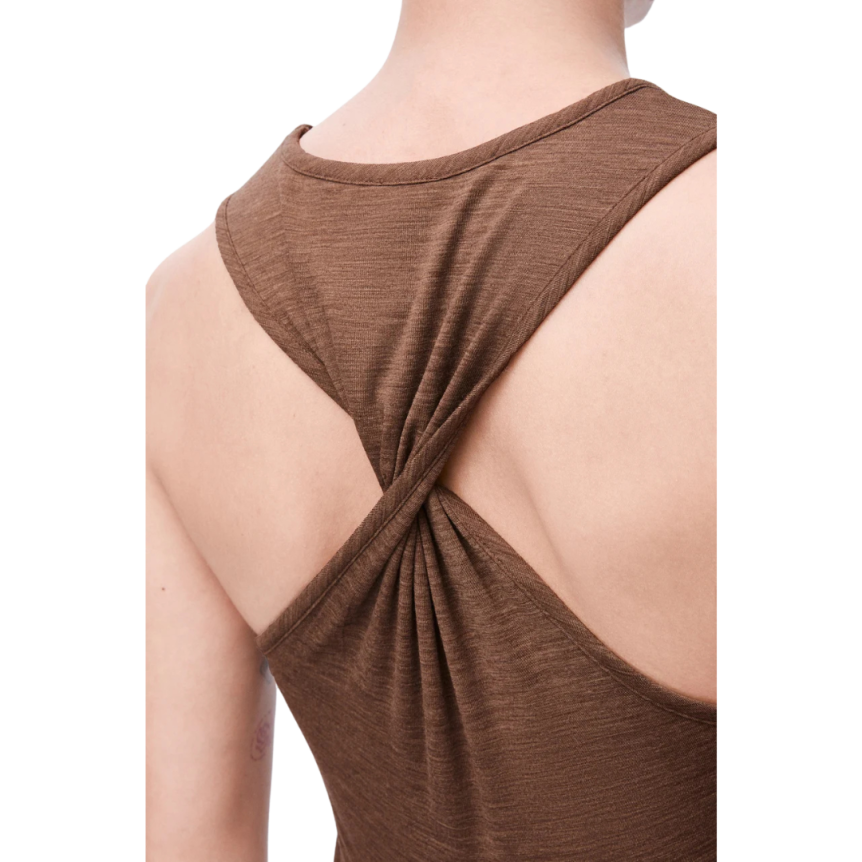 Robe longue débardeur LOEWE Anagramme laine chinée stretch marron dos torsade