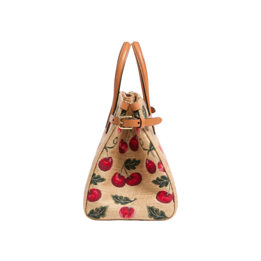 Patit cabas VALENTINO Antibes Rafia beige jacquard Cherryfic Cerises