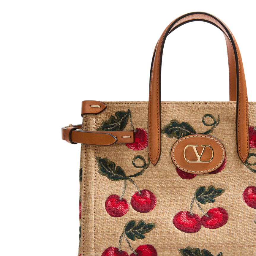Patit cabas VALENTINO Antibes Rafia beige jacquard Cherryfic Cerises