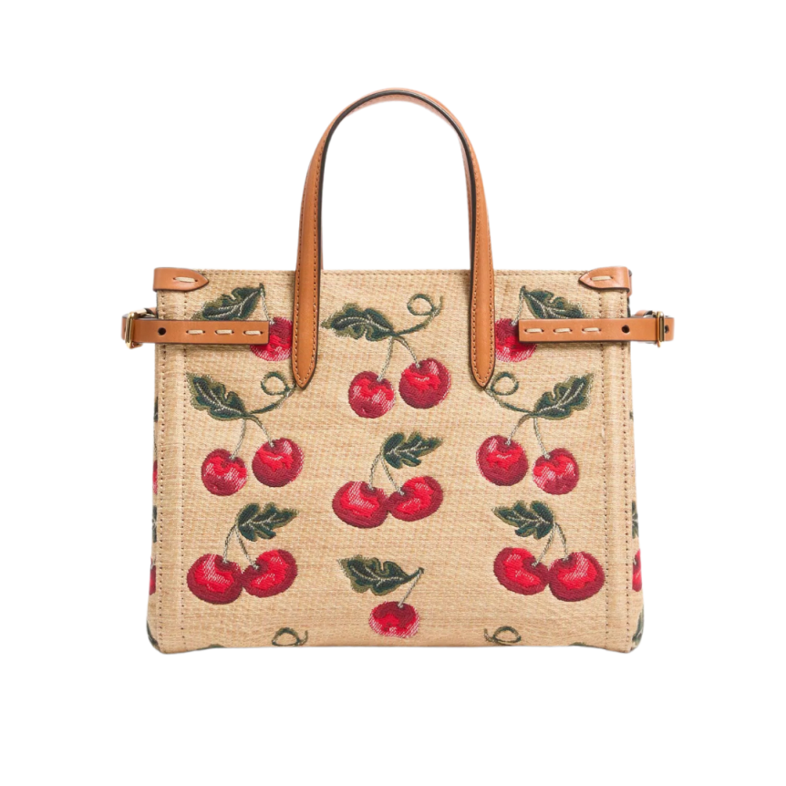 Patit cabas VALENTINO Antibes Rafia beige jacquard Cherryfic Cerises
