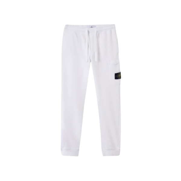 Pantalon Jogging STONE ISLAND cargo slim molleton coton blanc cordon taille