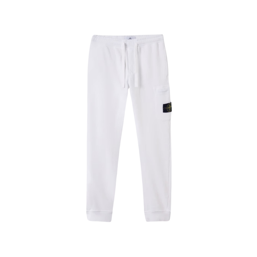 Pantalon Jogging STONE ISLAND cargo slim molleton coton blanc cordon taille
