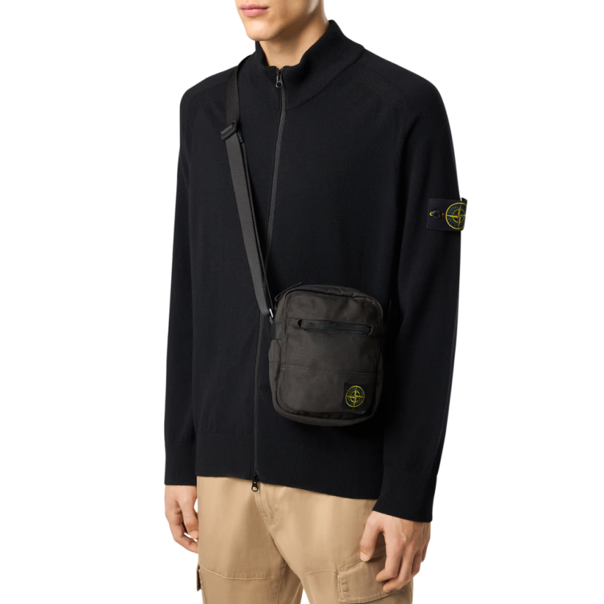 Sacoche zippée STONE ISLAND multi poches noir petit logo bandoulière