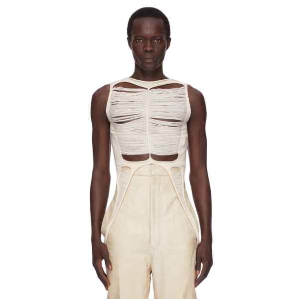 Top Débardeur RICK OWENS Hollywood Runway  laine mérinos déchiquetée écru