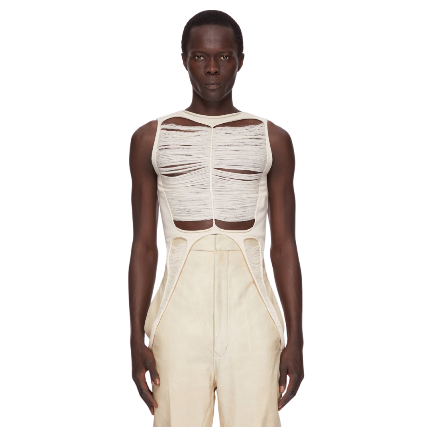 Top Débardeur RICK OWENS Hollywood Runway  laine mérinos déchiquetée écru