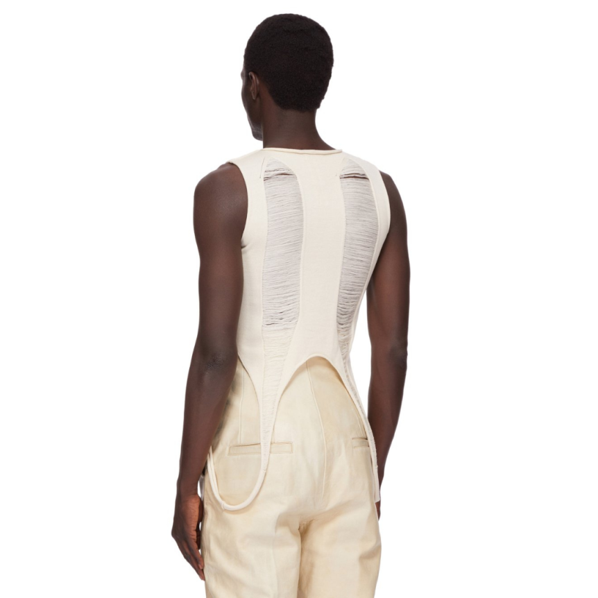 Top Débardeur RICK OWENS Hollywood Runway  laine mérinos déchiquetée écru