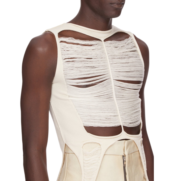 Top Débardeur RICK OWENS Hollywood Runway  laine mérinos déchiquetée écru