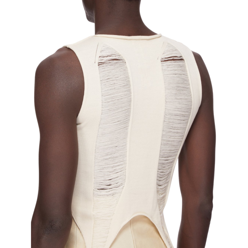 Top Débardeur RICK OWENS Hollywood Runway  laine mérinos déchiquetée écru