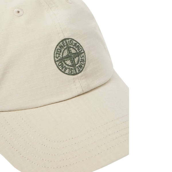 Casquette  STONE ISLAND coton ripstop beige sable logo patte ajustable