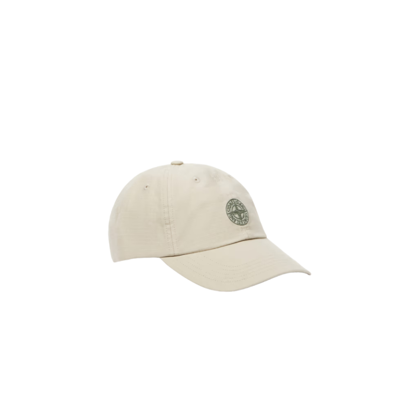 Casquette  STONE ISLAND coton ripstop beige sable logo patte ajustable