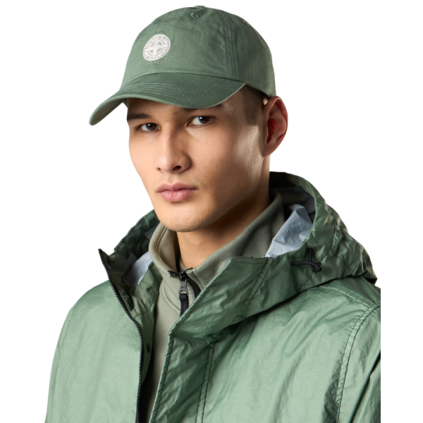 Casquette  STONE ISLAND coton ripstop vert mousse logo patte ajustable