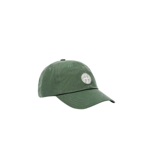 Casquette  STONE ISLAND coton ripstop vert mousse logo patte ajustable