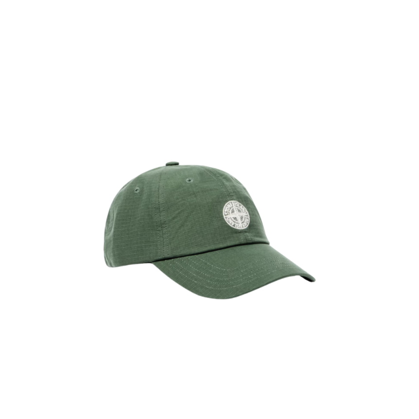 Casquette  STONE ISLAND coton ripstop vert mousse logo patte ajustable