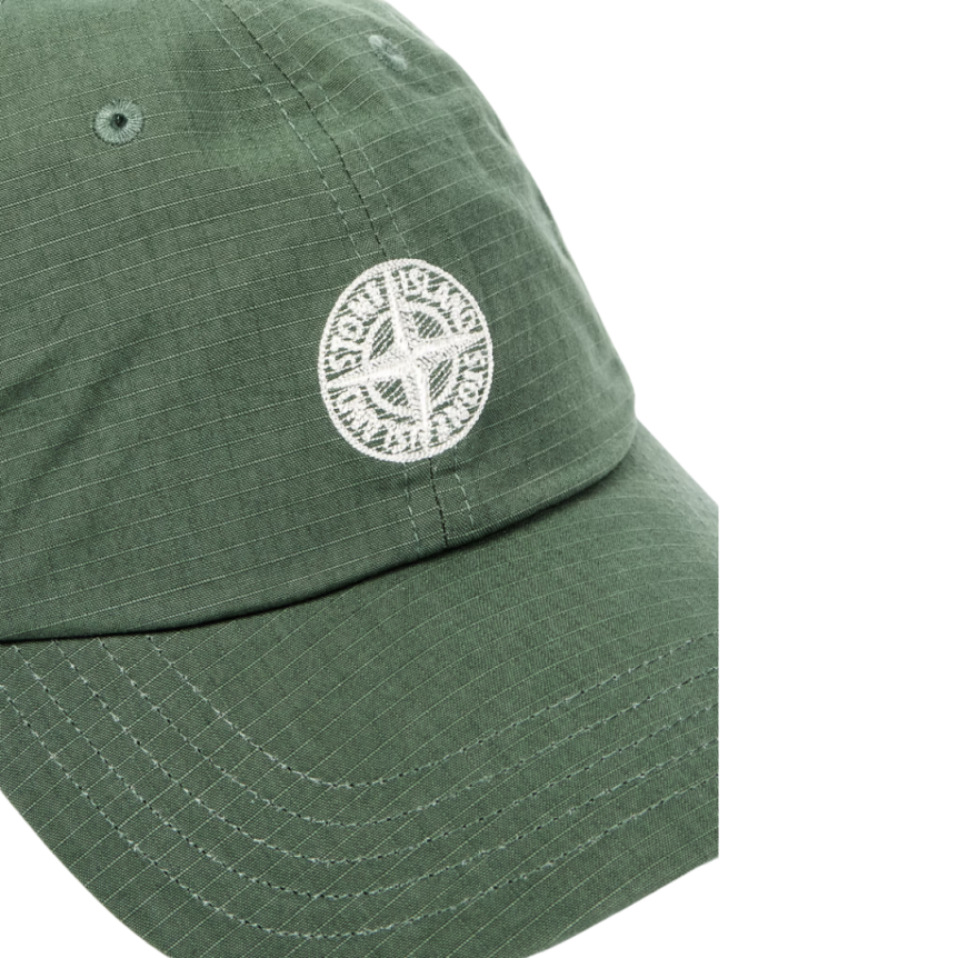 Casquette  STONE ISLAND coton ripstop vert mousse logo patte ajustable