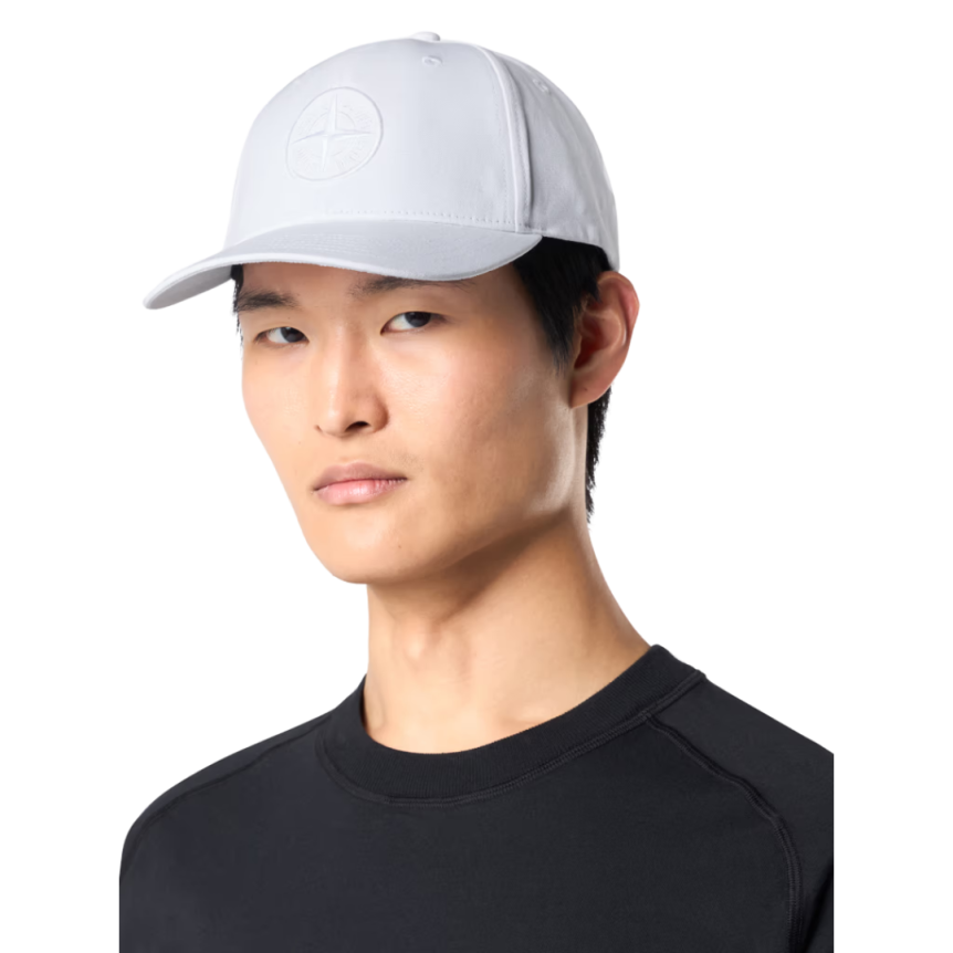 Casquette STONE ISLAND coton blanc broderie Compass patte ajustable