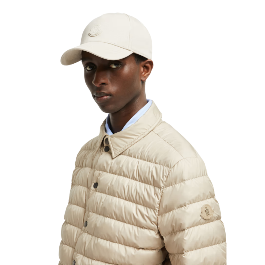 Casquette MONCLER gabardine coton beige logo cuir