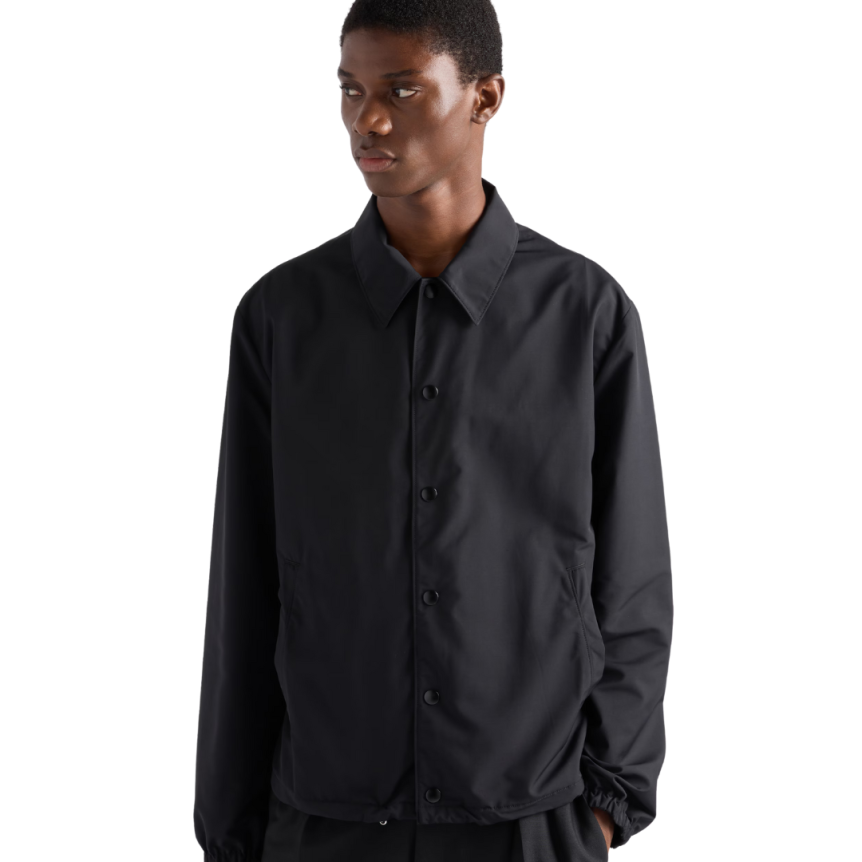 Veste PRADA bouton pression laine mélangée noir logo triangle