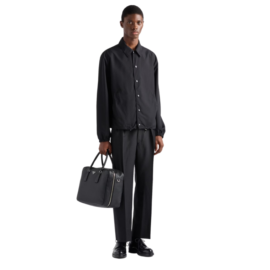 Veste PRADA bouton pression laine mélangée noir logo triangle