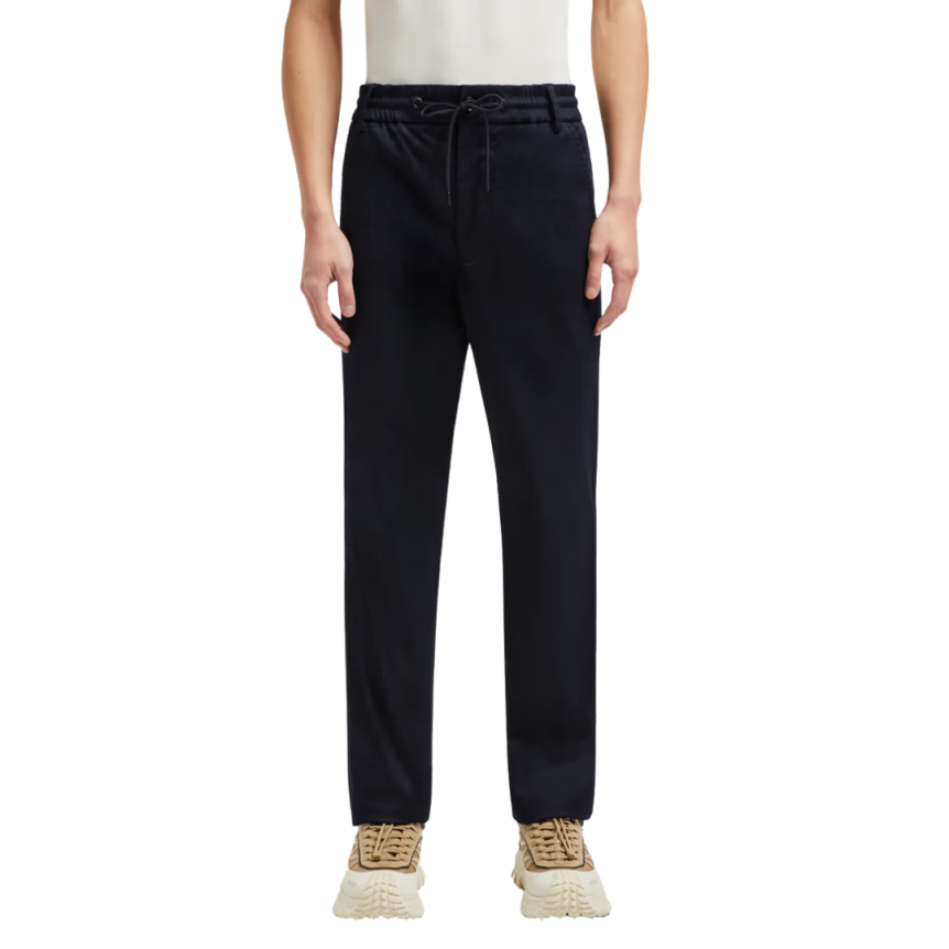 Pantalon MONCLER Chino gabardine coton bleu marine cordon taille
