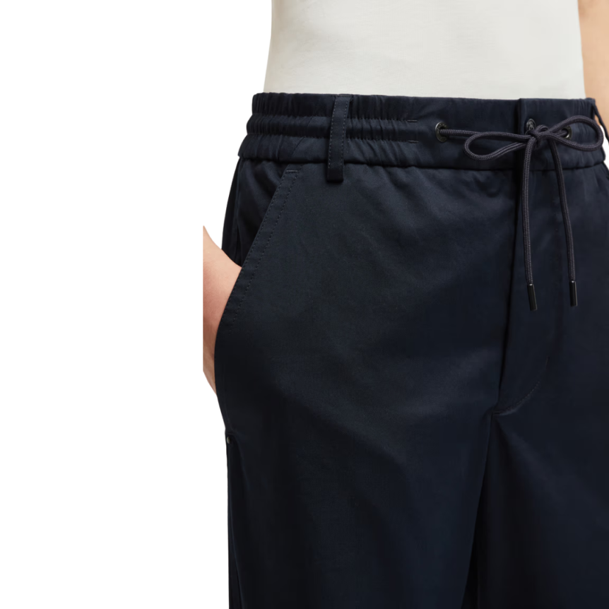 Pantalon MONCLER Chino gabardine coton bleu marine cordon taille