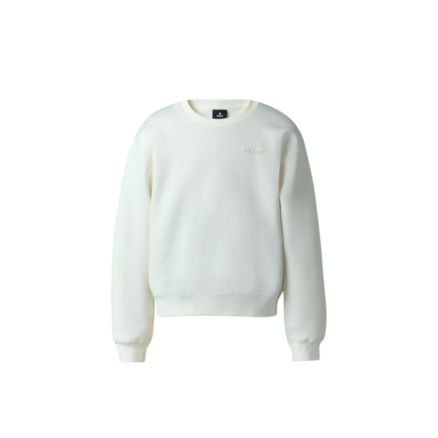 Sweat-shirt col rond MACKAGE Julian coton mélangé blanc logo gomme