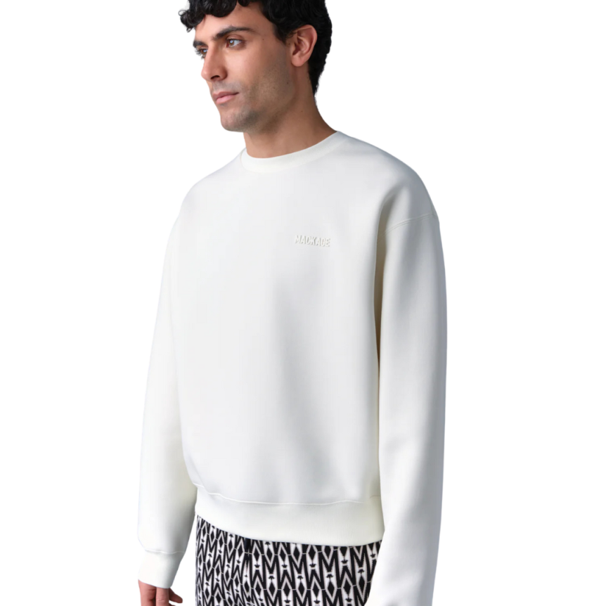 Sweat-shirt col rond MACKAGE Julian coton mélangé blanc logo gomme