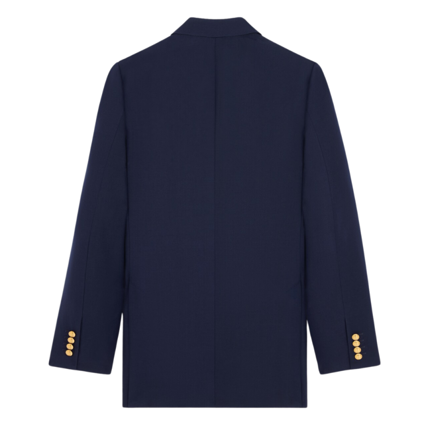 Veste croisée CELINE Camden gabardine laine bleu marine boutons dorés