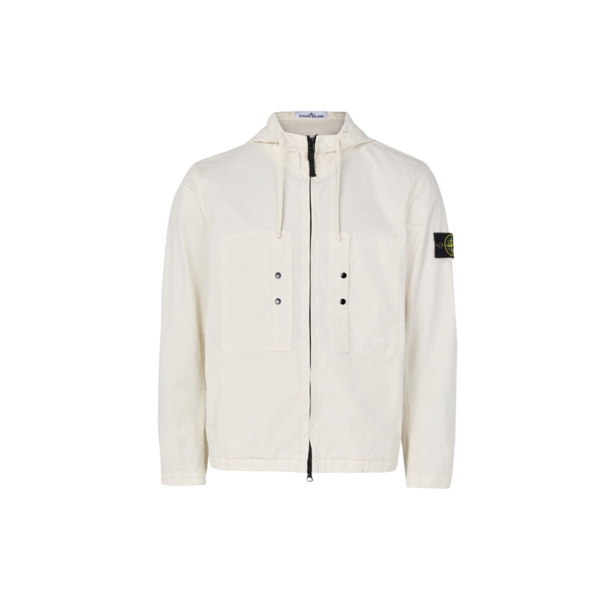 Surchemise à capuche STONE ISLAND coupe vent coton stretch écru poches