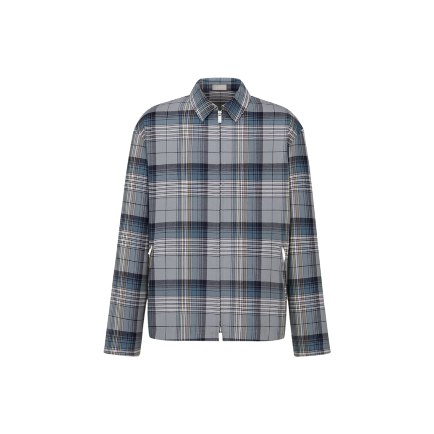 Veste Surchemise zippée DIOR laine carreaux gris