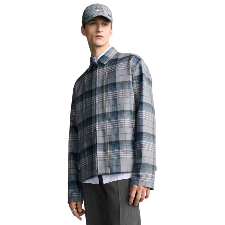 Veste Surchemise zippée DIOR laine carreaux gris