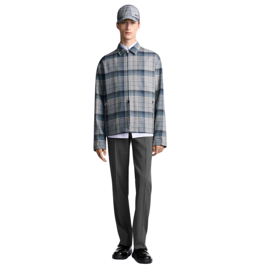Veste Surchemise zippée DIOR laine carreaux gris