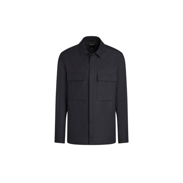 Surchemise ZEGNA lin bleu marine poches plaquées poitrine