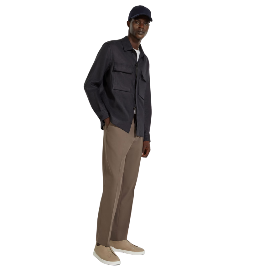 Surchemise ZEGNA lin bleu marine poches plaquées poitrine