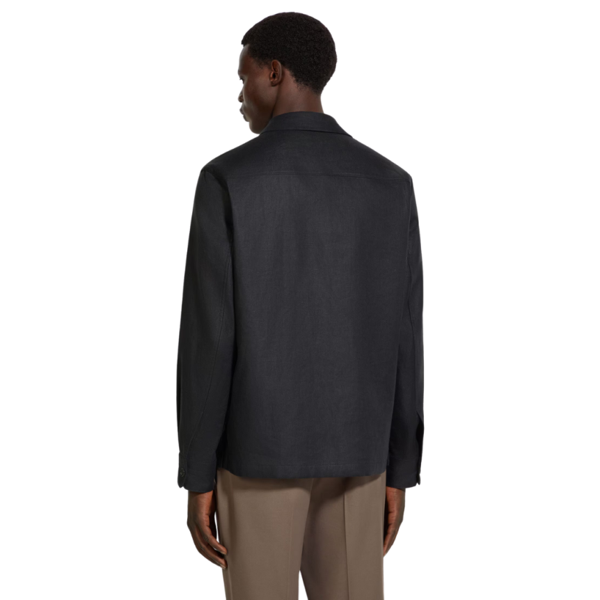 Surchemise ZEGNA lin bleu marine poches plaquées poitrine