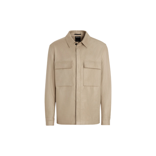 Surchemise ZEGNA lin beige poches plaquées poitrine